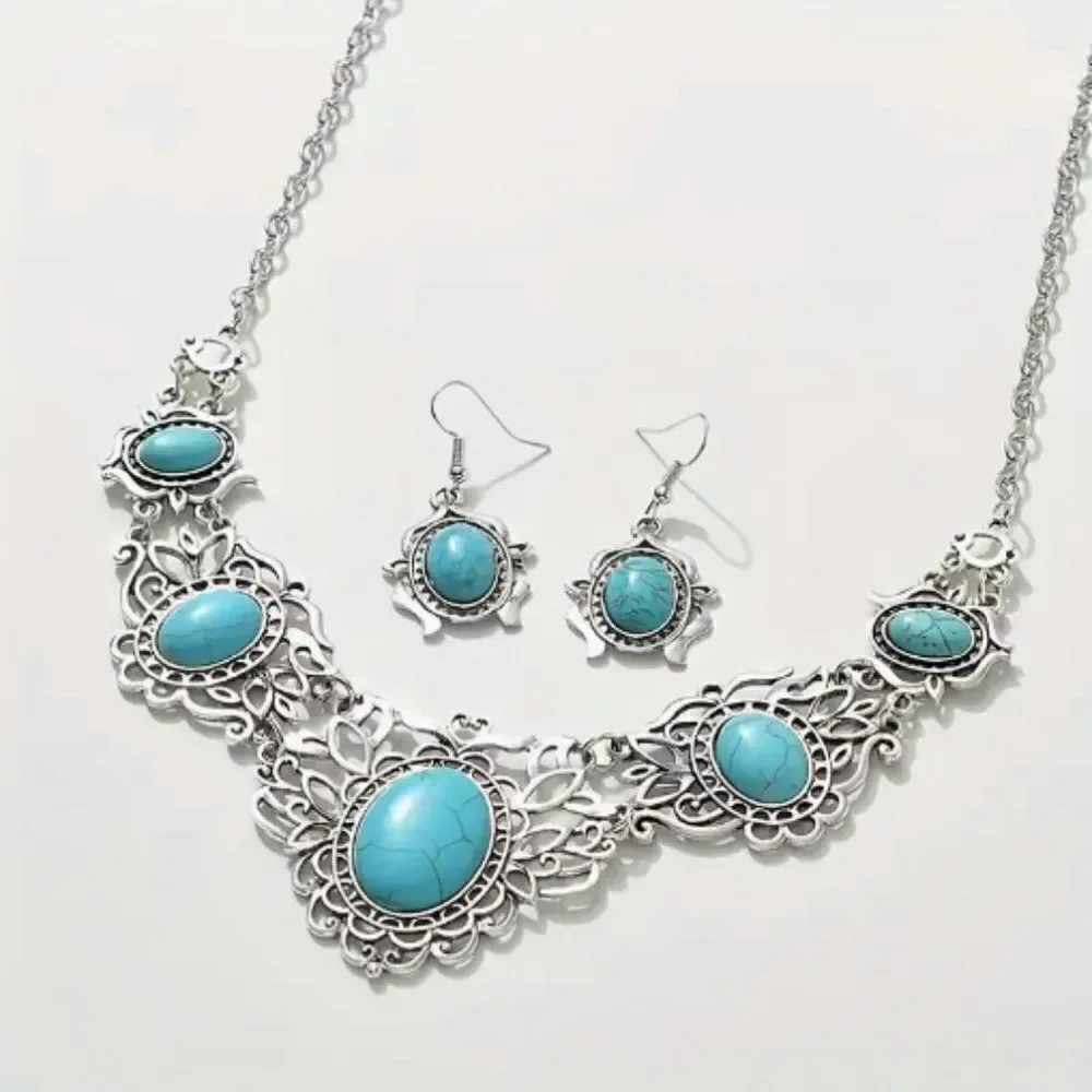 🔆 🆕 🔅 BoHo Turquoise Decor Stones l Necklace & Earrings Set🔅
